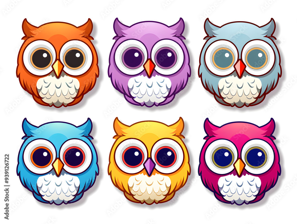 Fototapeta premium Owl head kawaii stickers with vibrant color