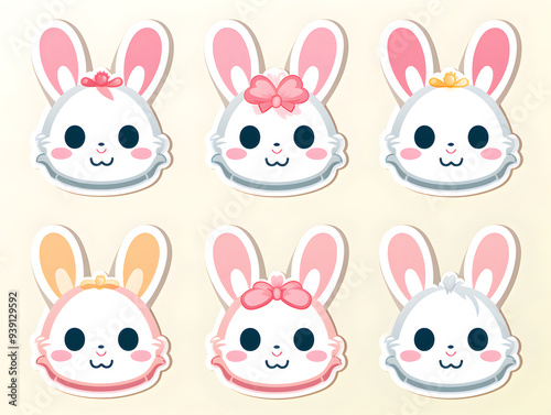 Rabbit head kawaii stickers with vibrant color