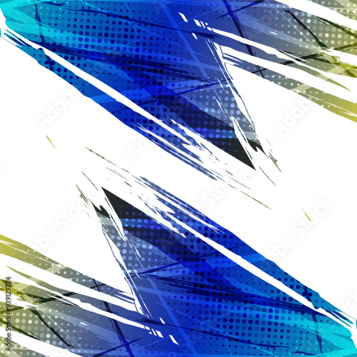 Blue and Yellow Gradient Brush Background with Halftone Effect. Abstract Grunge Sports Banner