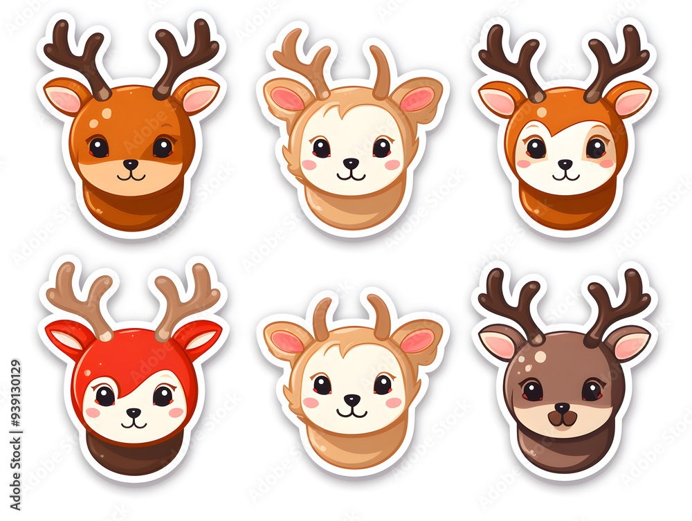 Reindeer kawaii stickers with vibrant color
