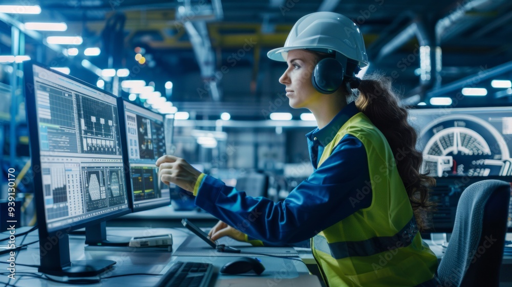 photo of a supervisor in a high tech factory approving an order, working at a computer with talking into a phone, high tech environment, AI Generative photo of a supervisor in a high tech factory approving an order, working at a computer with talking into a phone, high tech environment, AI Generative