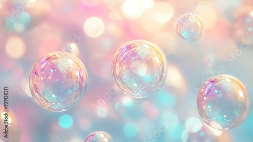 Soft focus light orbs in pastel hues with gentle bokeh effect, ideal for serene backgrounds, peaceful settings, calm wallpapers or subtle cover images. Generative ai