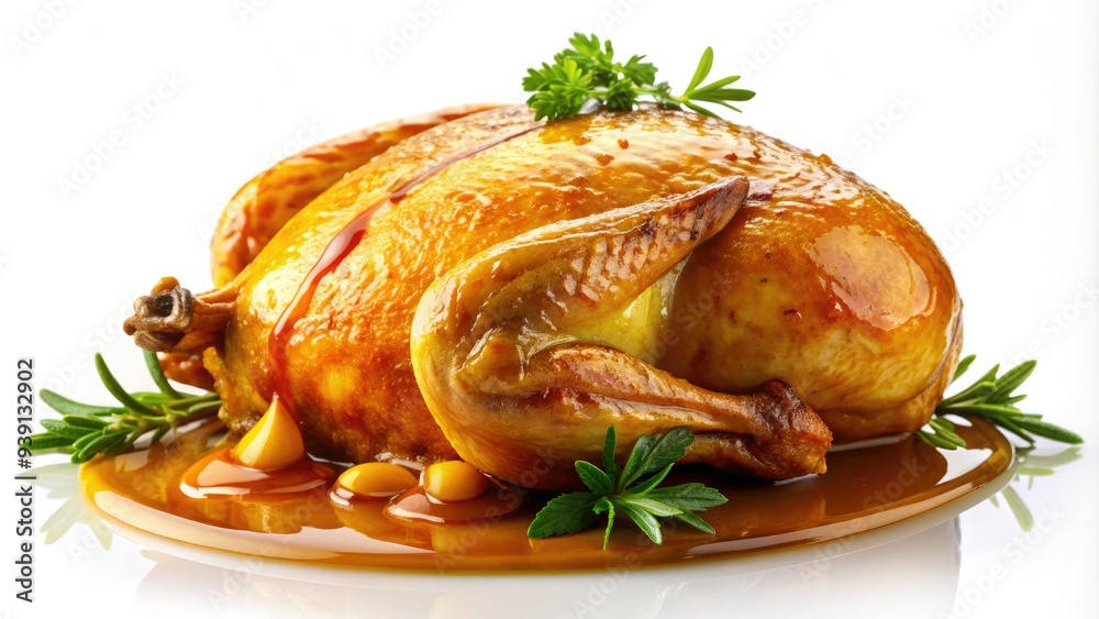 Golden-brown roasted chicken icon isolated on a white background, juices dripping from crispy skin, perfect for culinary and food-related graphics and designs.