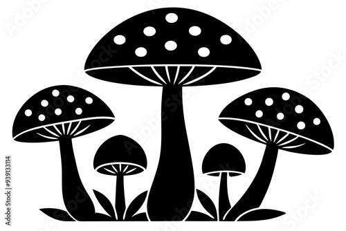 mushrooms in the grass silhouette vector