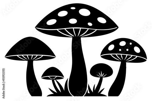 mushrooms in the grass silhouette vector