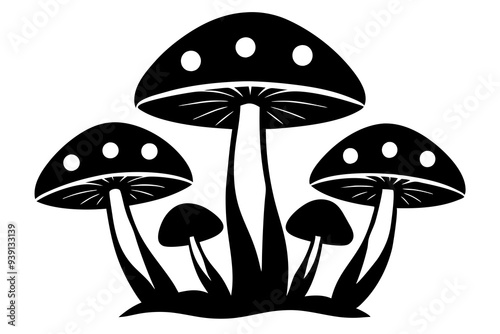 mushrooms in the grass silhouette vector