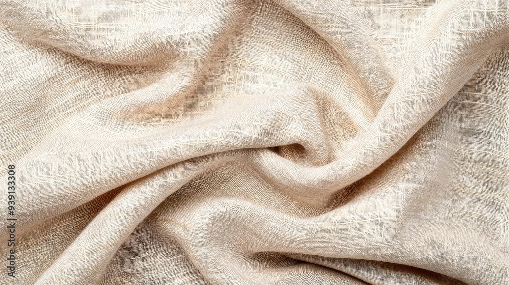 Close-up of soft, beige fabric with a subtle checkered pattern, creating a cozy and elegant texture. Perfect for backgrounds and textiles.