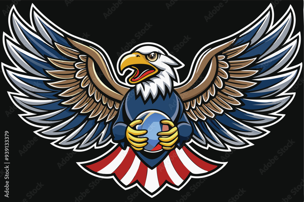 Obraz premium Fierce Bald Eagle Spread the Wings with American Flag Color .