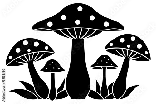 mushrooms in the grass silhouette vector