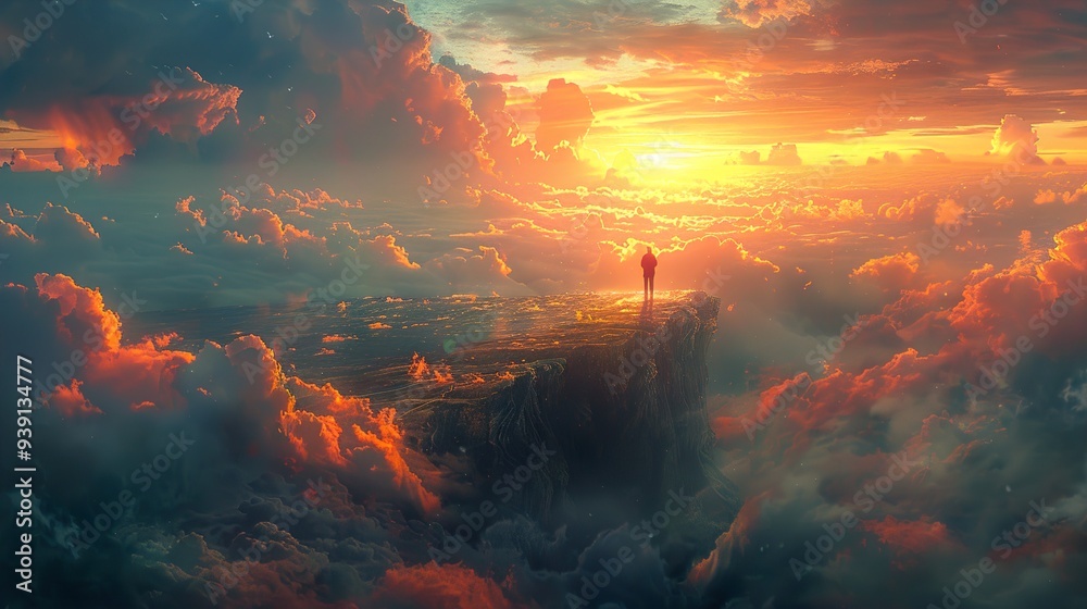 Solitude in the Golden Clouds - A Dreamy Landscape Solitude in the Golden Clouds - A Dreamy Landscape