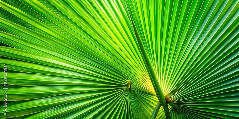 Palm leaf texture background with vibrant green colors, perfect for a tropical botanical theme