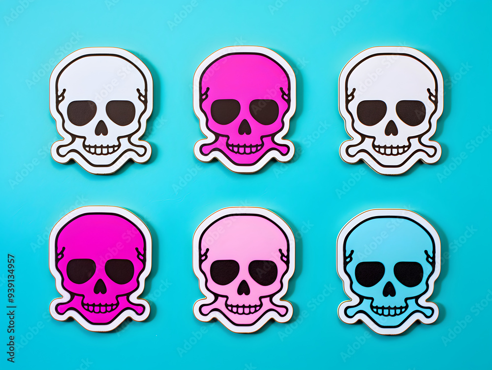Skull and Crossbones kawaii stickers with vibrant color Skull and Crossbones kawaii stickers with vibrant color
