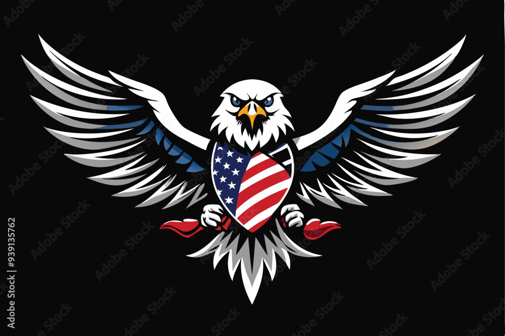 Obraz premium Fierce Bald Eagle Spread the Wings with American Flag Color .