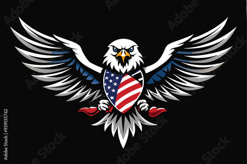 Fierce Bald Eagle Spread the Wings with American Flag Color .