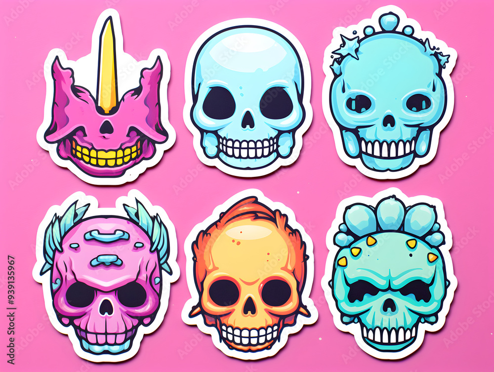Skull and Dagger kawaii stickers with vibrant color Skull and Dagger kawaii stickers with vibrant color
