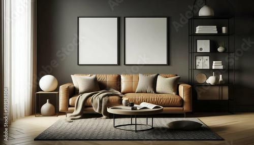 Mockup three frame close up in loft interior background, 3d render