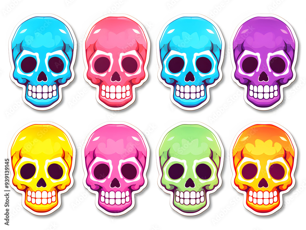 Skull head kawaii stickers with vibrant color Skull head kawaii stickers with vibrant color