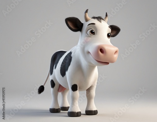High resolution smiling cow 3d character image, cartoon 3d cow image. 