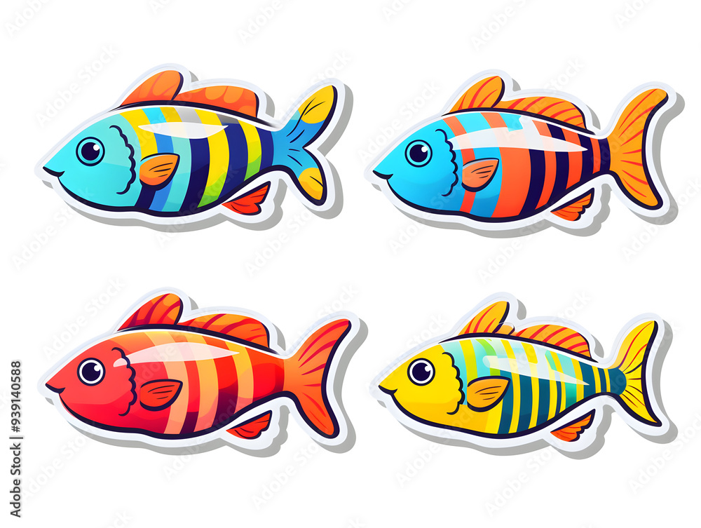 Zebra danio kawaii stickers with vibrant color Zebra danio kawaii stickers with vibrant color