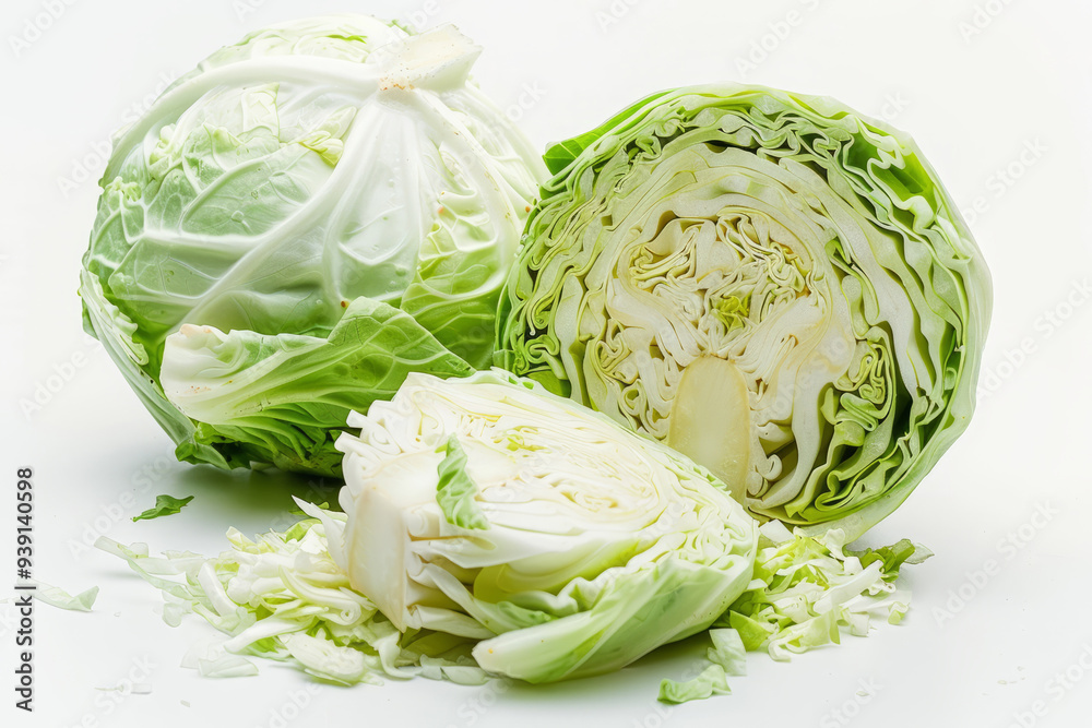 Fototapeta premium Sliced cabbage isolated on white background.