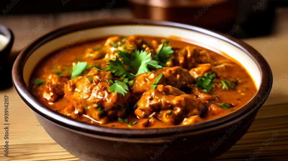 Delicious Indian curry with meatballs and fresh herbs Delicious Indian curry with meatballs and fresh herbs