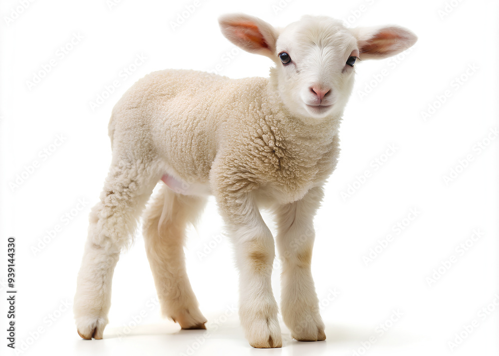 Adorable baby lamb standing on all fours, isolated on white background Adorable baby lamb standing on all fours, isolated on white background