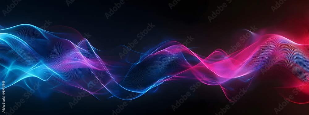 A digital art representation of sound waves in vibrant neon colors, with dynamic lines and curves representing the rhythm and energy of music on a black background A digital art representation of sound waves in vibrant neon colors, with dynamic lines and curves representing the rhythm and energy of music on a black background