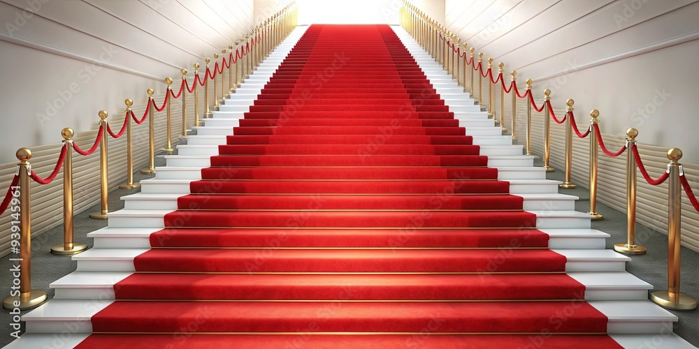 Fototapeta premium Red carpet staircase symbolizing the journey to success and victory in a celebratory pathway