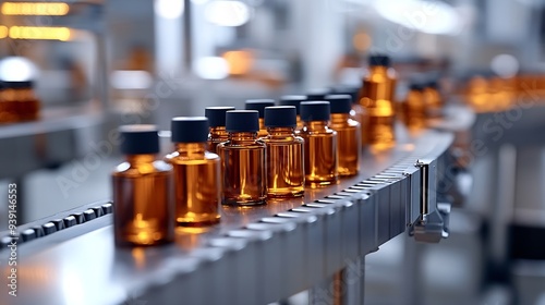 Wallpaper Mural Production line of beauty and healthcare products at plant or factory Process of manufacturing and packaging cosmetics goods Glass or plastic bottles with screw caps standing on convey : Generative AI Torontodigital.ca