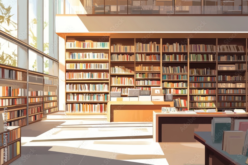 A sprawling, modern bookstore with sleek shelves and a vast collection of titles Illustration --ar 3:2 --style raw --v 6.1 Job ID: ef739948-beb5-4533-a7a7-f9df60f29e54 A sprawling, modern bookstore with sleek shelves and a vast collection of titles Illustration --ar 3:2 --style raw --v 6.1 Job ID: ef739948-beb5-4533-a7a7-f9df60f29e54