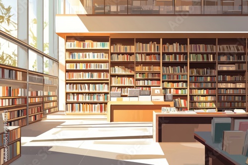 A sprawling, modern bookstore with sleek shelves and a vast collection of titles Illustration --ar 3:2 --style raw --v 6.1 Job ID: ef739948-beb5-4533-a7a7-f9df60f29e54