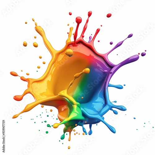 3D Render of Colorful Paint Splash Vector Illustration on White Background