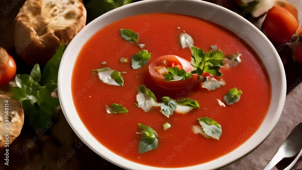 Delicious Tomato Soup with Fresh Herbs and Croutons Delicious Tomato Soup with Fresh Herbs and Croutons