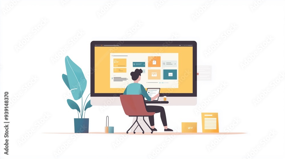 A technology freelance works on a computer from home. A technology freelance works on a computer from home.