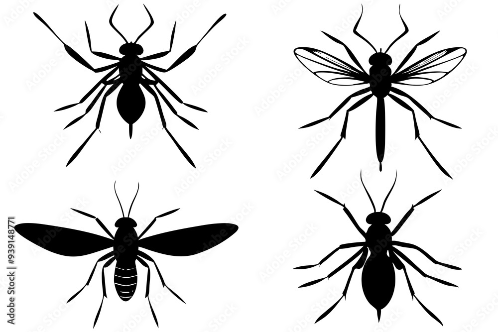set of mosquito silhouette vector  illustration 