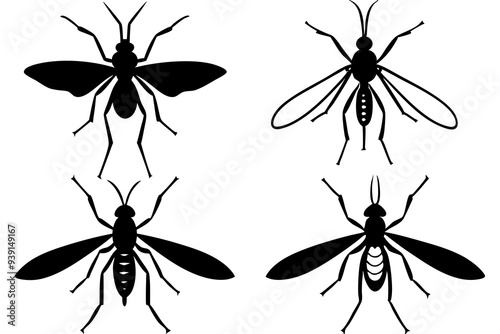 set of mosquito silhouette vector  illustration 