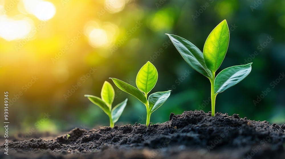 A green plants growing out of the soil. A green plants growing out of the soil.