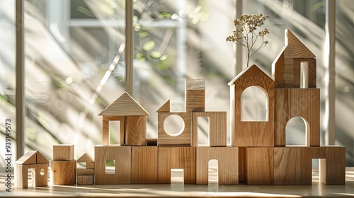 Shady Homes made of Wooden Blocks with Blank Space