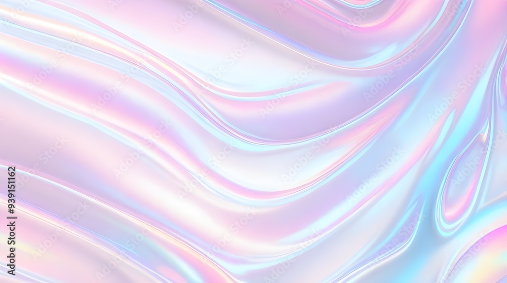 Obraz premium Holographic background seamless trendy iridescent light foil texture. Soft holographic pastel unicorn marble background pattern. Modern pearlescent blurry abstract swirl illustration. 