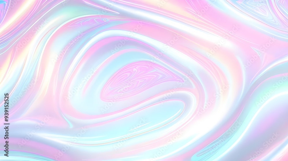 Fototapeta premium Holographic background seamless trendy iridescent light foil texture. Soft holographic pastel unicorn marble background pattern. Modern pearlescent blurry abstract swirl illustration. 