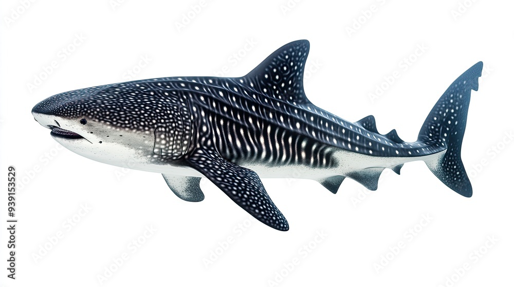 Close-up of a whale shark leaping from the water, isolated on a pristine white background for maximum impact