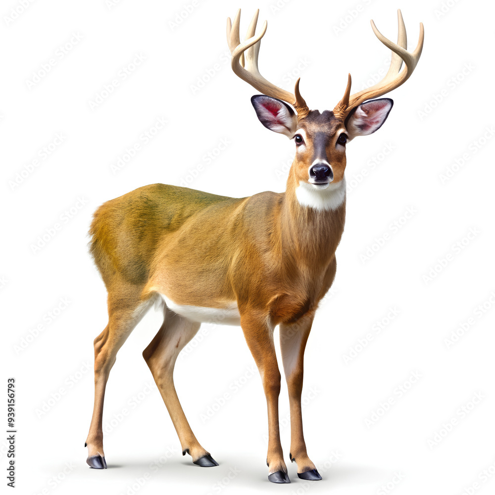 Deer standing alert, isolated on white background, Clipping path Deer standing alert, isolated on white background, Clipping path