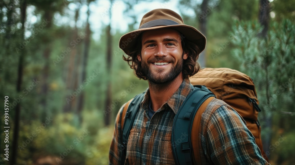 Charming Traveler in Serene Forest Setting Charming Traveler in Serene Forest Setting