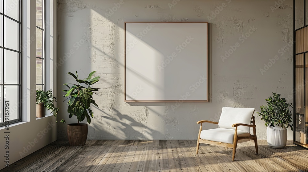 Fototapeta premium Square image display mockup on wall for interior design