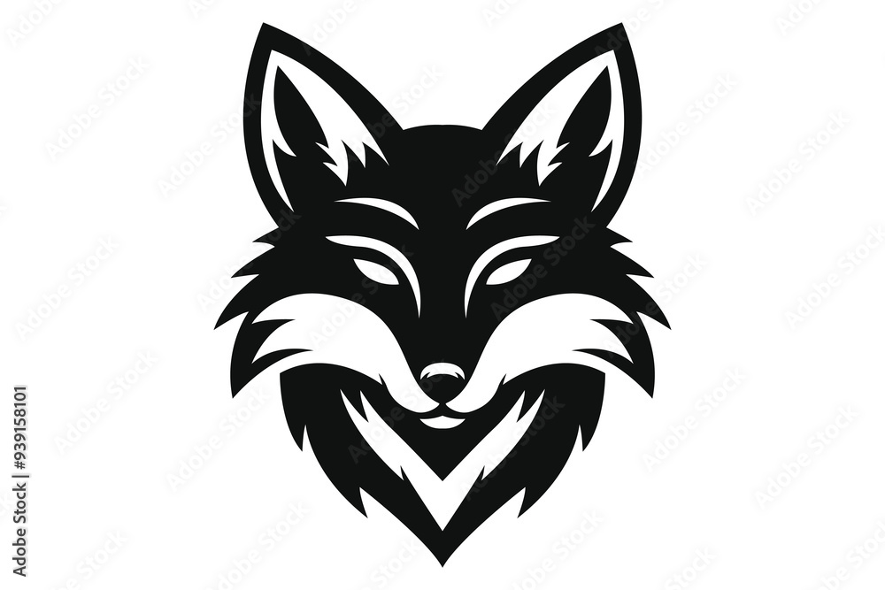 Obraz premium Black silhouette fox face mascot vector