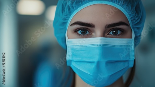 Blue Masked Healthcare Worker Preparing for Patient Care