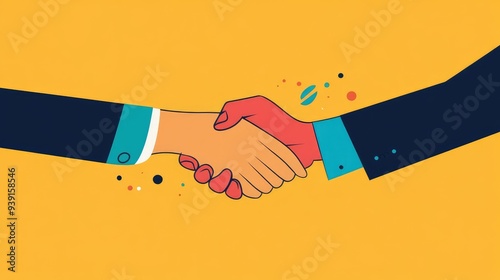 Illustrated handshake between businesspeople, representing a successful deal and strong partnership. photo