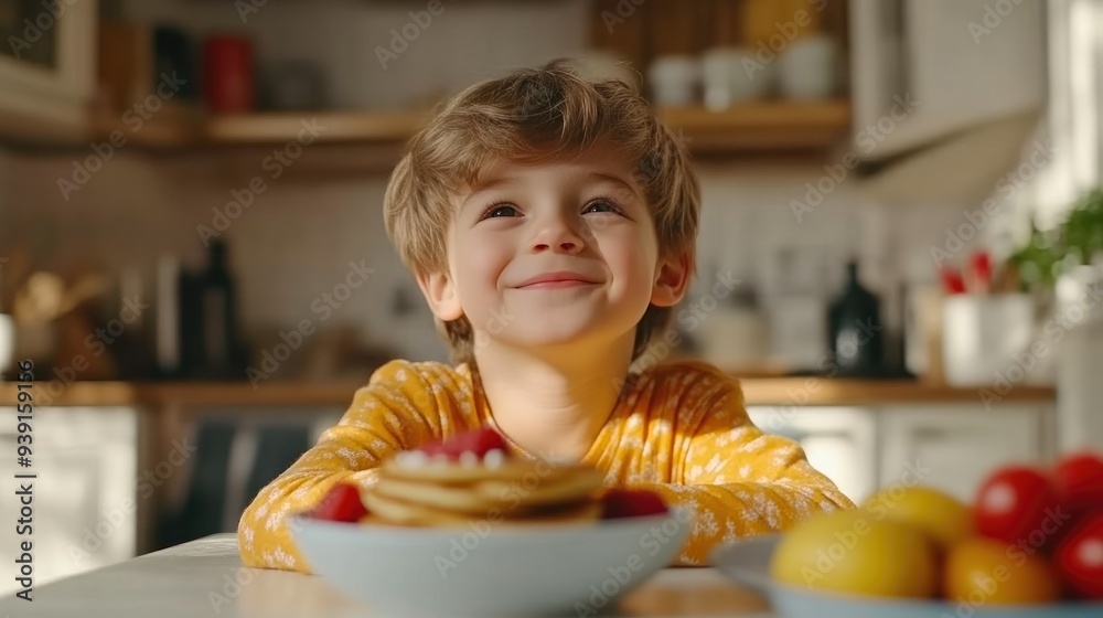 Cheerful Child Enjoys Nutritious Start to the Day Cheerful Child Enjoys Nutritious Start to the Day