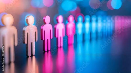 organization implementing fair hiring practices, symbolizing gender-blind recruitment, with light effects illuminating objectivity and equality. photo