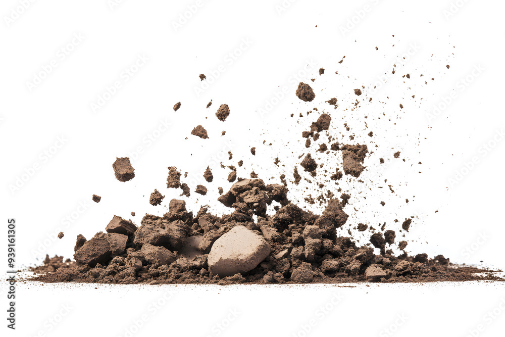 Dry soil explosion side view Isolated on white background Dry soil explosion side view Isolated on white background
